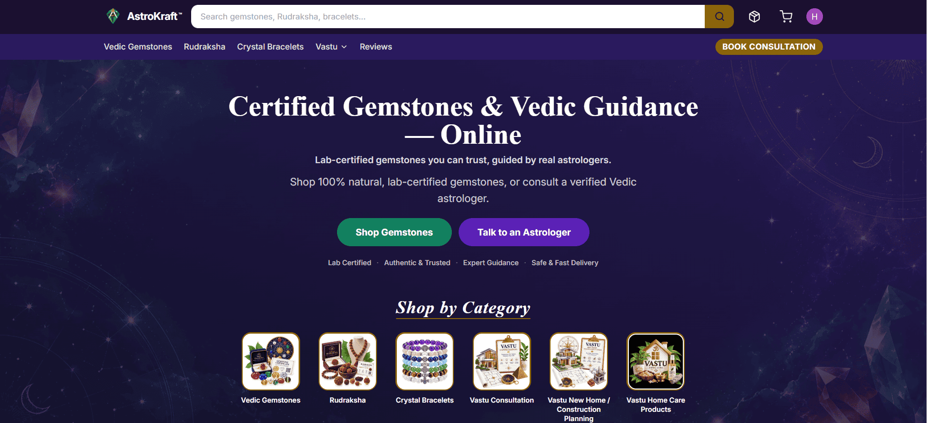 AstroKraft — Vedic Astrology Consultations & Gemstone Commerce Platform
