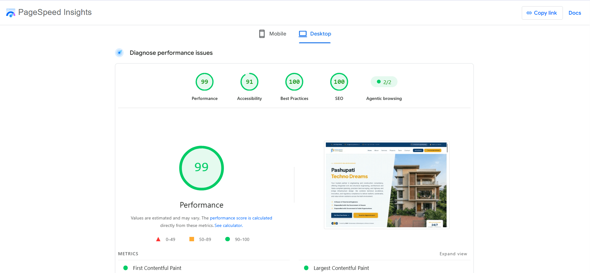 Lighthouse Desktop Report